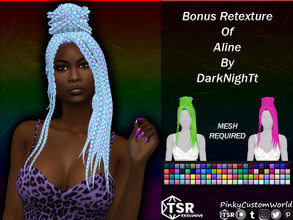 Sims 4 — Bonus Retexture of Aline hair by DarkNighTt by PinkyCustomWorld — Long ethnic braided hairstyle in a cute up-do.