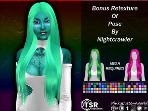 Sims 4 — Bonus Retexture of Pose hair by Nightcrawler by PinkyCustomWorld — Simple long, straight alpha hairstyle in a