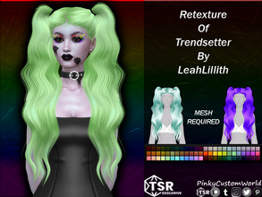 Sims 4 — Retexture of Trendsetter hair by LeahLillith by PinkyCustomWorld — Long, wavy pigtails alpha hairstyle