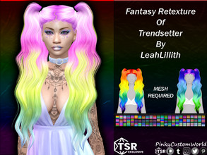 Sims 4 — Fantasy Retexture of Trendsetter hair by LeahLillith by PinkyCustomWorld — Long, wavy pigtails alpha hairstyle