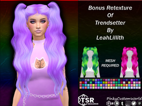 Sims 4 — Bonus Retexture of Trendsetter hair by LeahLillith by PinkyCustomWorld — Long, wavy pigtails alpha hairstyle