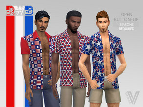 Sims 4 — Red White Blue Open Button Up by SimmieV — Just because your wearing your shirt open, it doesn't mean you can't