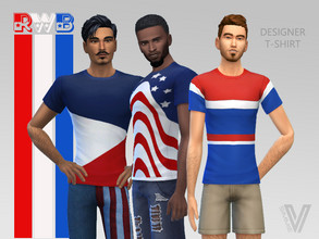 Sims 4 — Red White Blue Designer T-shirt by SimmieV — A collection of 8 designer t-shirts featuring red, white and blue