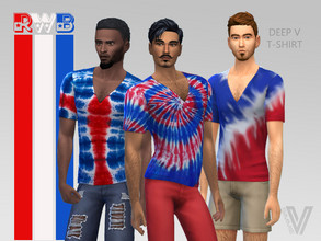 Sims 4 — Red White Blue Deep V T-shirt by SimmieV — A collection of 8 deep V-neck t-shirts that feature red, white and