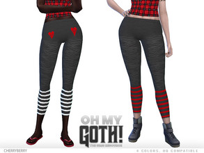 Sims 4 — Oh My Goth! - Leggings by CherryBerrySim — Gothic style Leggings with stripes and optional hearts for the oh my