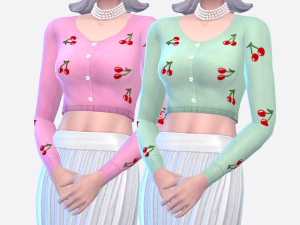Sims 4 — Cherry Cardigan by Sagittariah — base game compatible 10 swatches properly tagged by type, material and color