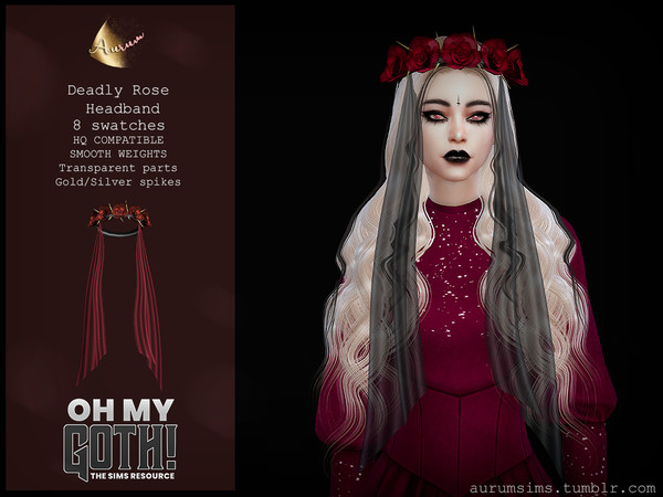 Sims 4 — Oh My Goth - Deadly Rose Headband by AurumMusik — New gothic headband with semi-transparent roses, spikes and