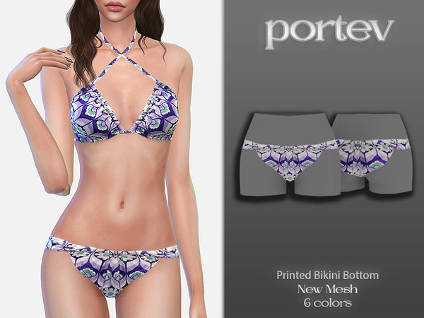 Sims 4 — Printed Bikini Bottom by portev — New Mesh 6 colors All Lods For female Teen to Elder