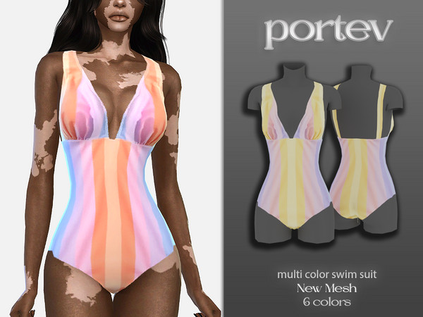Sims 4 — Multi Color Swimsuit by portev — New Mesh 6 colors All Lods For female Teen to Elder