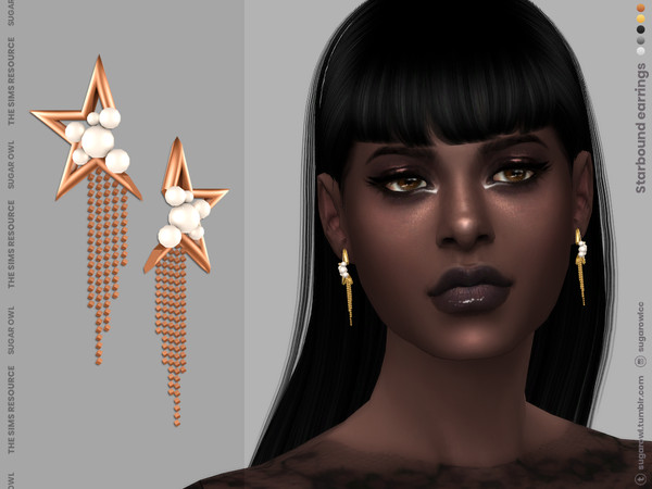 Sims 4 — Starbound earrings by sugar_owl — Metal stars female earrings with pearls. Base game and HQ compatible. Comes in