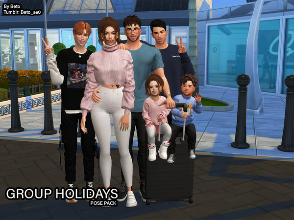 Sims 4 — Group Holidays (Pose pack) by Beto_ae0 — Family trip poses, enjoy it - Includes 2 poses - Custom thumbnail