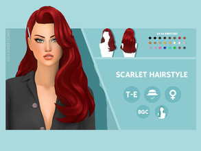 Sims 4 — Scarlet Hairstyle by simcelebrity00 — Hello Simmers! This long length, wavy, and hat compatible hairstyle is