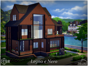 Sims 4 — Legno e Nero (CC only TSR) by nobody13922 — Beautiful modern home in dark tones, elegant style, with pool,
