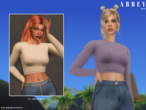 Sims 4 — ABBEY | top by Plumbobs_n_Fries — Cotton Long Sleeve Crop Top New Mesh HQ Texture Female | Teen - Elders Hot and