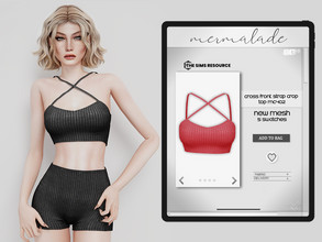 Sims 4 — Cross Front Strap Crop Top MC403 by mermaladesimtr — New Mesh 5 Swatches All Lods Teen to Elder For Female