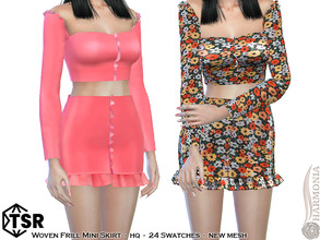 Sims 4 — Woven Frill Mini Skirt by Harmonia — New Mesh All Lods 24 Swatches HQ Please do not use my textures. Please do