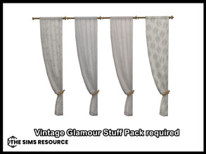 Sims 4 — The Rattan Effect Curtain Right by seimar8 — Maxis match left tie back curtain in sheer white with leaf design