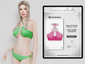 Sims 4 — Cross Front Beaded Bikini Top MC406 by mermaladesimtr — New Mesh 10 Swatches All Lods Teen to Elder For Female