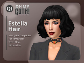 Sims 4 — Oh My Goth - Estella Hair by qicc — A wavy hairstyle with bangs inspired by Cruella. - Maxis Match - Base game