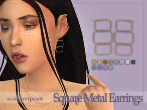 Sims 4 — Square Metal Earrings by SunflowerPetalsCC — A pair of triple square metal earrings in 12 metal colors.