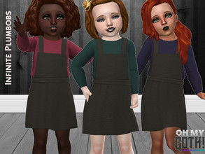 Sims 4 — Oh My Goth - Toddler Leather Dungaree Dress by InfinitePlumbobs — Leather Dungaree Dress over Jumper for