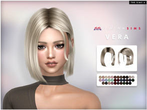 Sims 4 — Vera Hair by TsminhSims — New meshes - 35 colors - HQ texture - Custom shadow map, normal map - All LODs -