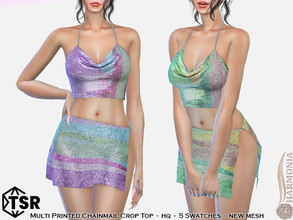 Sims 4 — Multi Printed Chainmail Crop Top by Harmonia — New Mesh All Lods 5 Swatches HQ Please do not use my textures.