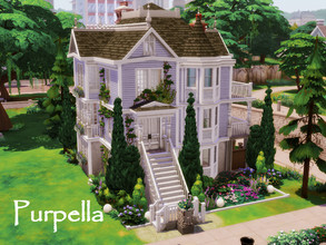 Sims 4 — Purpella | No CC by GenkaiHaretsu — Vintage Victorian purple big family house.