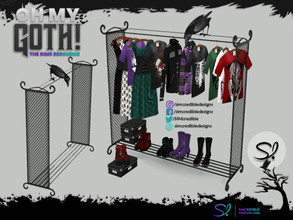 Sims 4 — Oh My Goth Decor and Accessories Cloth Rack by SIMcredible! — Works as a dresser. There are 15 slots for clothes