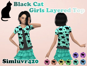 Sims 4 — Black Cat Girl's Layered Top by Simluvr420 — This cute little top adds a touch of color along with this fun yet