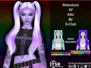 Sims 4 — Retexture of Kiki hair by S-Club  by PinkyCustomWorld — Long wavy pigtails alpha hairstyle originally made by