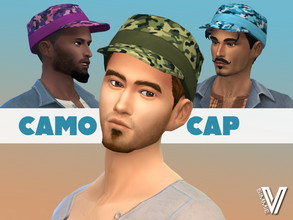Sims 4 — Summer Camo Cap by SimmieV — Camo is supposed to help you stay hidden, but you'll never be missed in these eight
