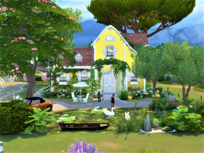 Sims 4 — Bellevue Tartosa no cc by sgK452 — Colorful cottage, flower garden, pond with swans. For couple with a teenager