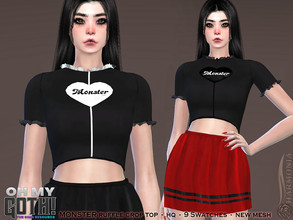 Sims 4 — OH MY GOTH Monster Ruffle Crop Top by Harmonia — New Mesh All Lods 9 Swatches HQ Please do not use my textures.