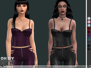 Sims 4 — Oh My Goth - Velvet Top by ekinege — Lace trim velvet cami top. 12 different colors. 