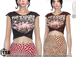 Sims 4 — Print Hem Knotted T-shirt by Harmonia — New Mesh All Lods 7 Swatches HQ Please do not use my textures. Please do