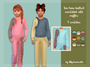 Sims 4 — Two-tone knitted sweatshirt with ruffles by MysteriousOo — Two-tone knitted sweatshirt with ruffles for kids in
