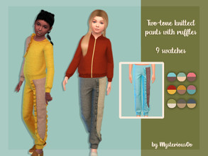 Sims 4 — Two-tone knitted pants with ruffles by MysteriousOo — Two-tone knitted pants with ruffles for kids in 9 colors