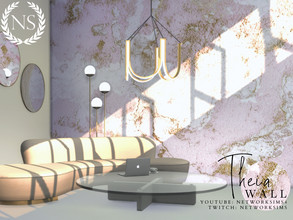 Sims 4 — Theia Mural by networksims — A pink and gold abstract wall mural.