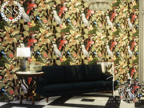 Sims 4 — Tayah Wallpaper by networksims — A black and green vintage floral wallpaper.
