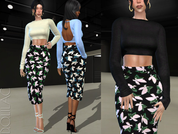 Sims 4 — Floral Pencil Skirt DO478 by DOLilac — Custom thumbnail New Mesh 4 Colors Adult-Elder-Teen-Young Adult For
