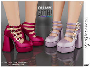 Sims 4 — Oh My Goth - Gladiator Pumps High Heel Platform by mermaladesimtr — New Mesh 10 Swatches All Lods Teen to Elder