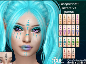 Sims 4 — Facepaint N3 - Aurora V1 (Blush) by PinkyCustomWorld — Cybergoth inspired facepaint in several solid glitter