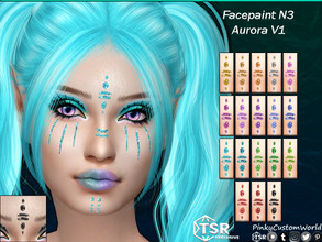 Sims 4 — Facepaint N3 - Aurora V1 (Set) by PinkyCustomWorld — Cybergoth inspired facepaint in several solid glitter