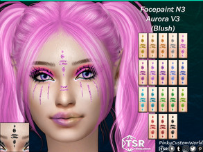 Sims 4 — Facepaint N3 - Aurora V3 (Blush) by PinkyCustomWorld — Cybergoth inspired facepaint in several solid glitter