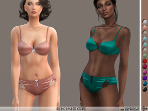 Sims 4 — Lace Satin Lingerie Set - Top - Set28-1 by ekinege — This bra features triangle cups with lace details and a bow