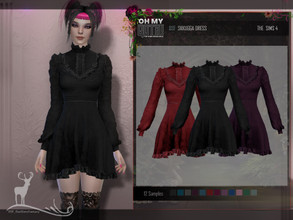 Sims 4 — OH MY GOTH_ SKKUGGA DRESS  by DanSimsFantasy — Short gothic dress with long sleeves in velvet material. Samples: