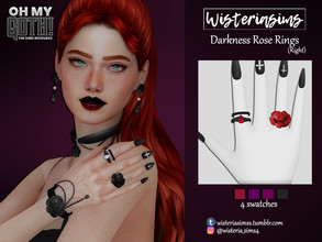 Sims 4 — Oh My Goth! - Darkness Rose Rings (right) by WisteriaSims — **FOR WOMAN **NEW MESH *TEEN TO ELDER - Rings