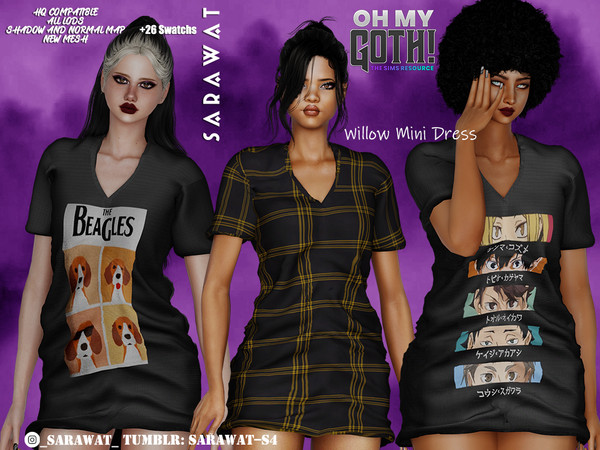 Sims 4 — Oh My Goth Willow Dress - Sarawat by Sarawat — HQ Compatible Have fun! 26 Swatchs Normal and shadow map For
