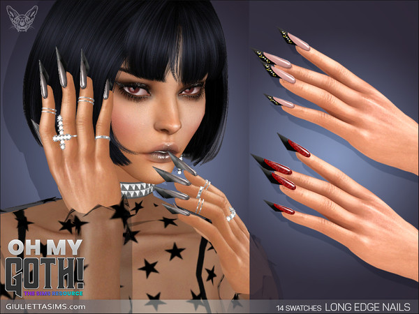 Sims 4 — Oh My Goth Long Edge Gothic Nails by feyona — Long Edge Gothic Nails come with 14 swatches. * Fingernail